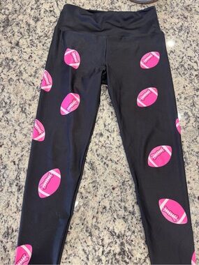 Goldsheep Black Leggings with Pink Football Print